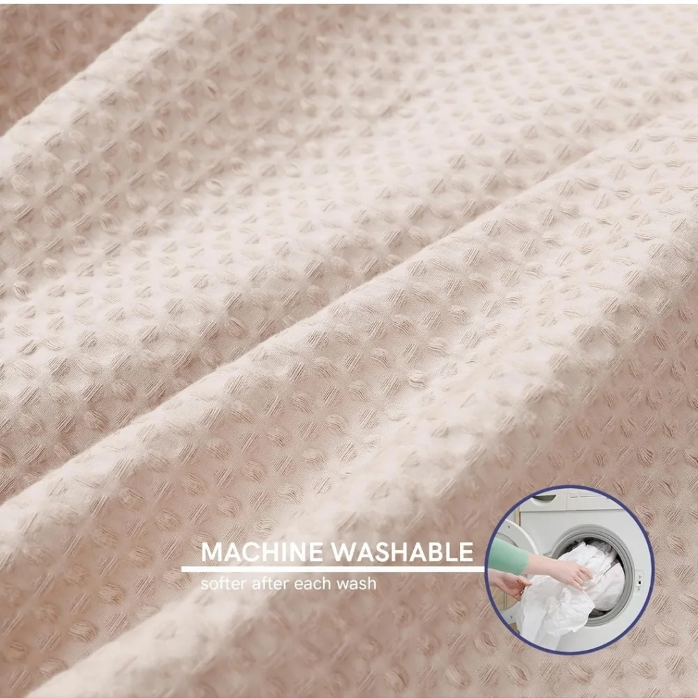 YnM Cotton Waffle Weave Duvet Cover for Weighted Blankets with 16 String Oatmeal